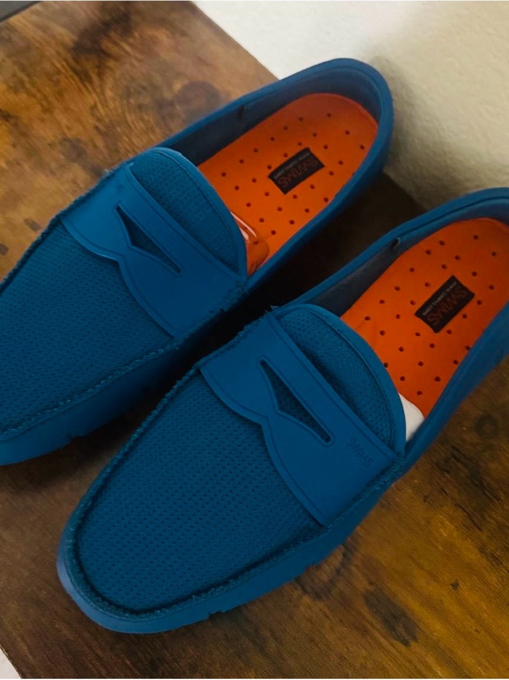 Swims Men's Teal Slip-On Driving Loafers with Orange Insole